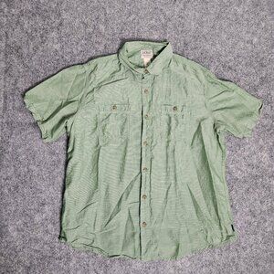 LL Bean Linen Blend Shirt Men L Traditional Fit Green Button‎ Up Pockets
